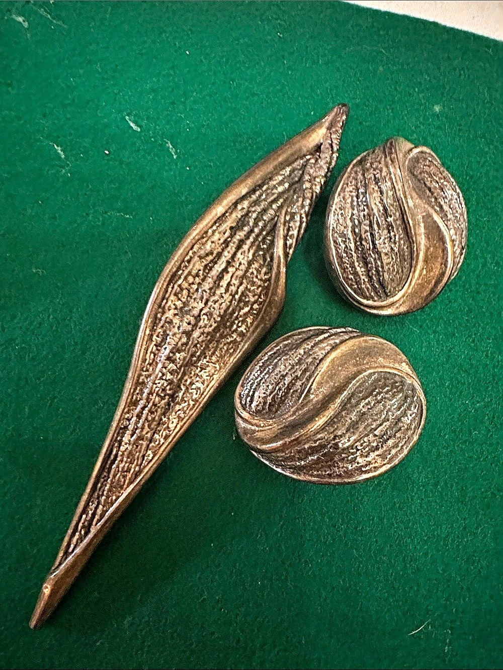 Vintage N.S. Bar-On Sterling Silver Modernist Brooch Pin & Clip-on Earrings